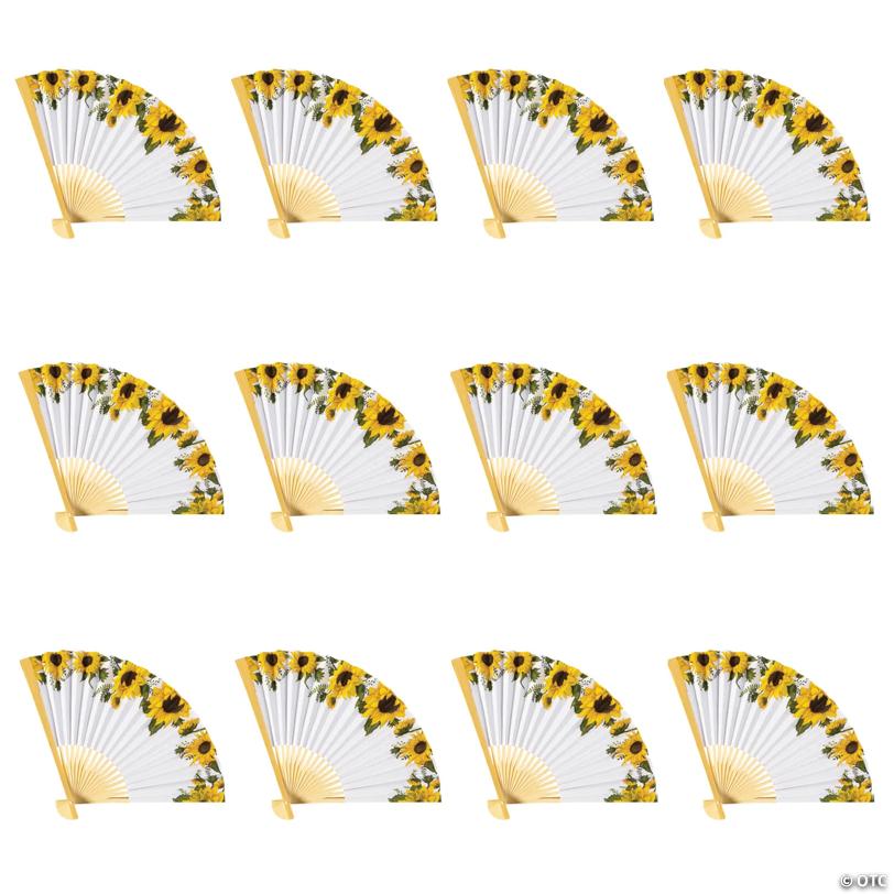 Sunflower Printed Folding Hand Fans - 12 Pc. | Elite Festo