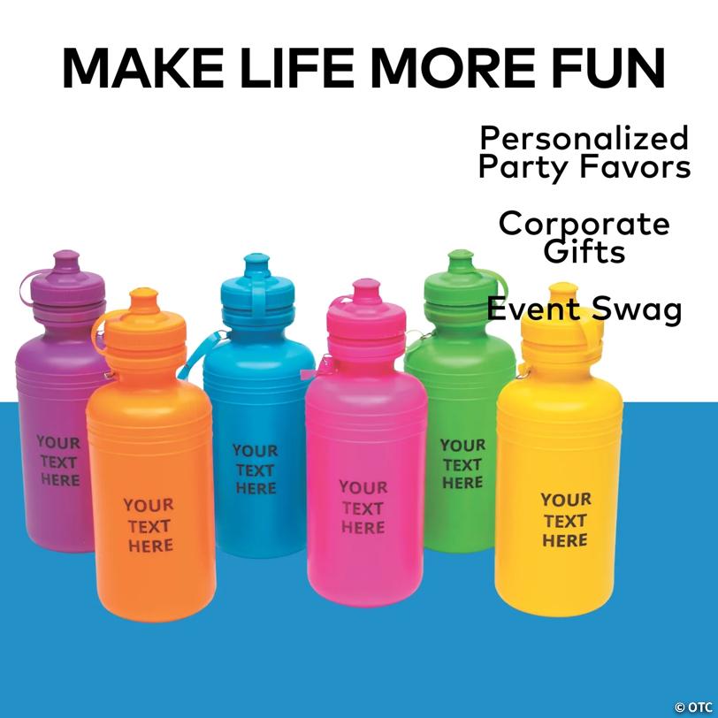 Vibrant Personalized Neon Plastic Water Bottles - 48 Pc.