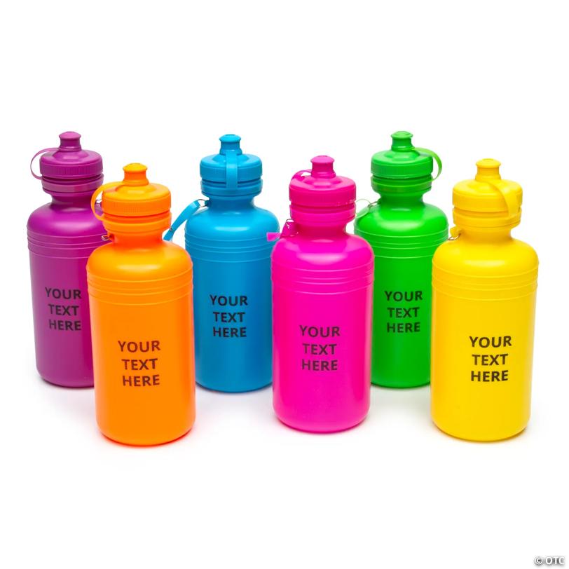 Vibrant Personalized Neon Plastic Water Bottles - 48 Pc.