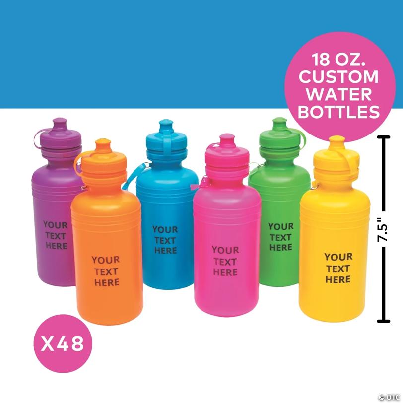 Vibrant Personalized Neon Plastic Water Bottles - 48 Pc.
