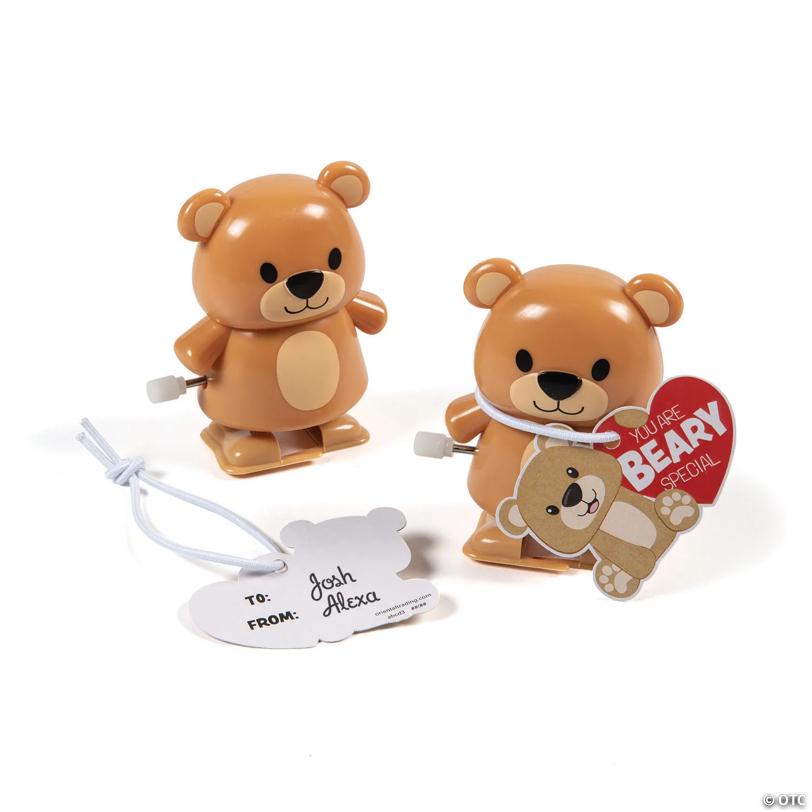 Wind-Up Teddy Bear Toy Valentine Exchanges with Card for 12