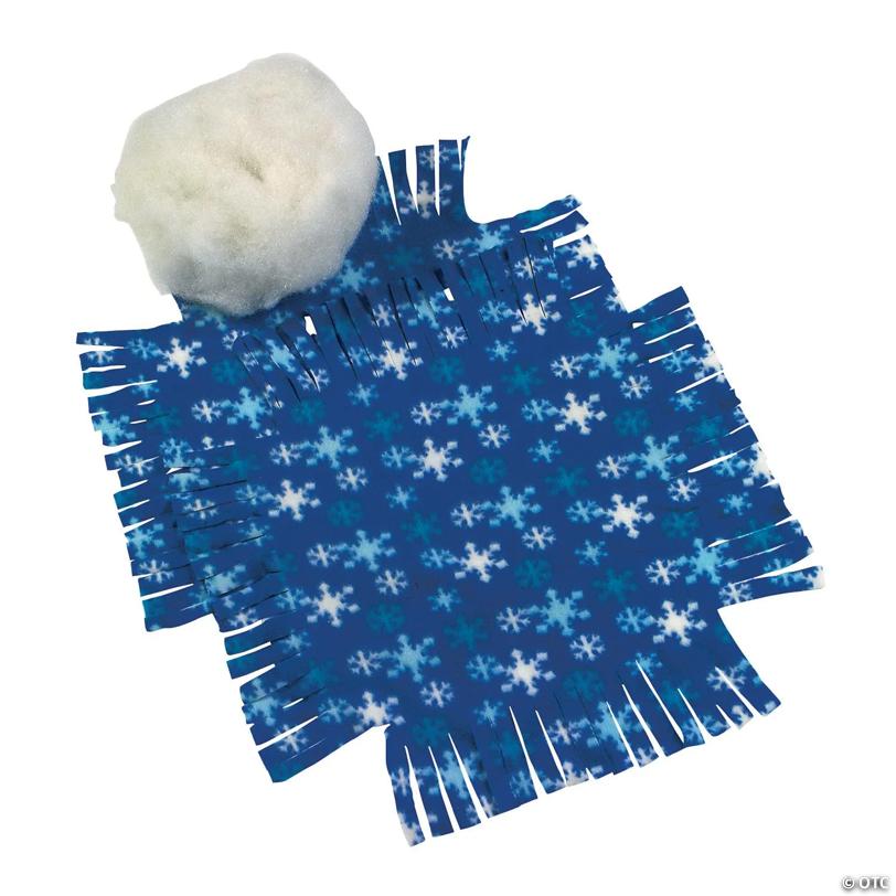 Winter Blue & White Snowflake Fleece Tied Pillow Craft Kit - Makes 6