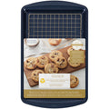 Wilton Diamond-Infused Non-Stick Large Navy Blue Cookie Sheet with Gold Cooling Grid Set