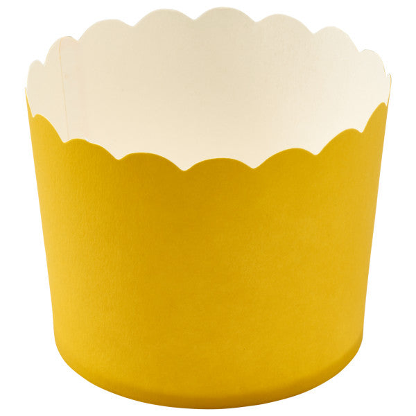 These yellow scalloped baking cups add some color and dimension to your cupcakes. Oven safe. 
Dimensions: 
BAKING CUP: 2.7 x 2.7 x 2.2 inches 
50 cups total per order