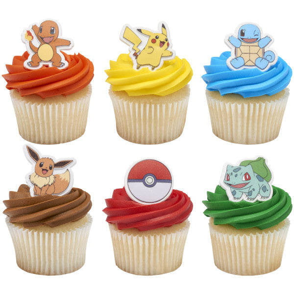 PokÃ©mon Rings, Cupcake Decorations With Pikachu, Bulbasaur, Eevee, Charmander, Squirtle, and PokÃ© Ball, Multicolored Food Safe Cake Toppers â€“ 12 Pack