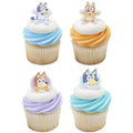 Bluey So Much Fun Rings, 72 Cupcake Decorations Featuring Bluey, Bingo, Bandit, and Chilli, 3D Food Safe Cake Toppers â€“ 72 Pack